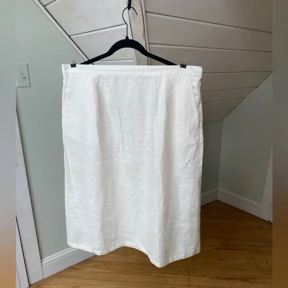 L.L. Bean Linen Classic Fit Straight Midi Skirt Size 18 Reg White A Line Basic - Picture 2 of 16
